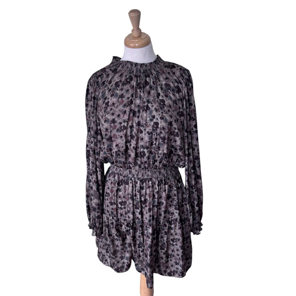 GRADE & GATHER Printed Smocked Waist Multicolor Mock Neck Mini Dress Large